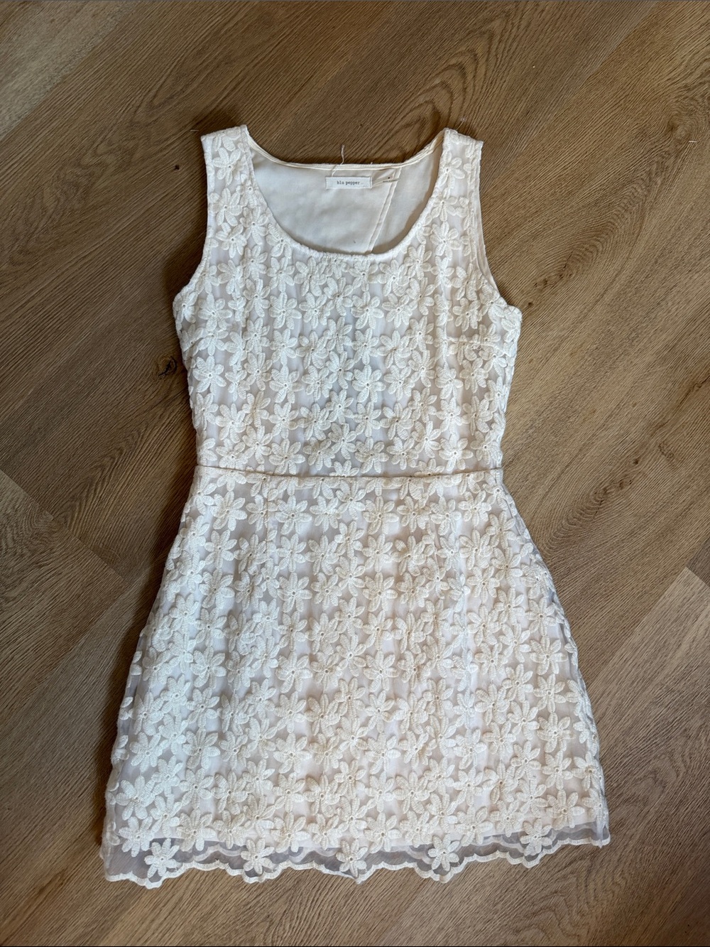 Blu Pepper Cream Floral Lace Sleeveless Dress Medium